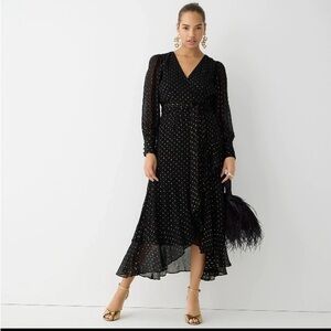 J. Crew Women’s NWT Black & Gold Ruffle Hem Lurex Chiffon Wrap Dress; Size 22